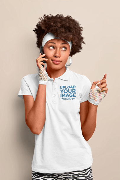 80s-Inspired Mockup of a Woman Wearing a Polo Shirt
