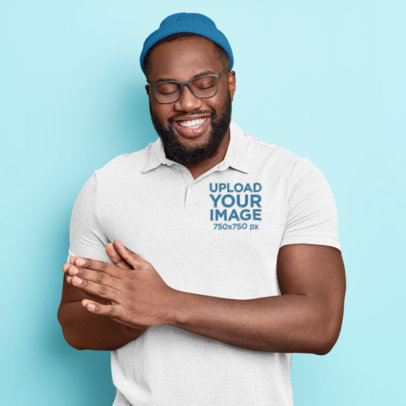 Polo Shirt Mockup Featuring a Cool Man in a Studio