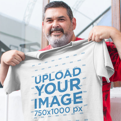 Happy Customer Showing Off His New Tshirt Mockup