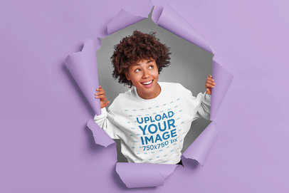 Sweatshirt Mockup of a Woman Peeking Through a Hole in the Wall