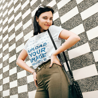 T-Shirt Mockup of a Raven-Haired Woman with a Trendy Outfit 45583-r-el2