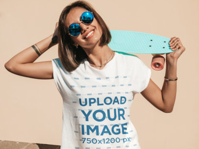 Mockup of a Cool Short-Haired Woman Wearing a T-Shirt
