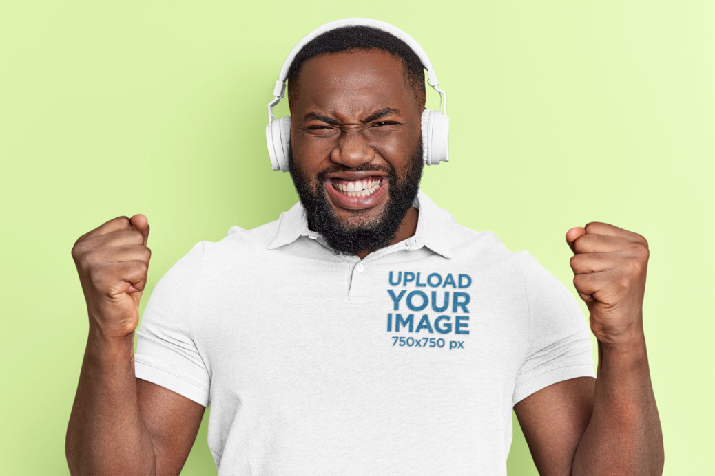 Polo Shirt of and Enthusiastic Man Listening to Music