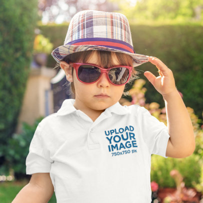 Polo Shirt Mockup Featuring a Cool Boy with Sunglasses