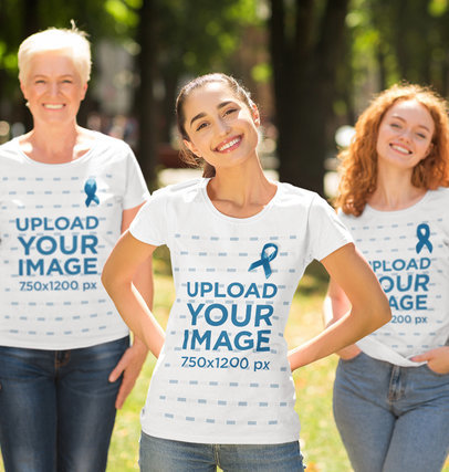Mockup Featuring Three Women Wearing T-Shirts With Ribbons 