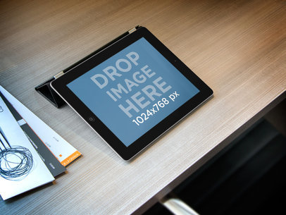 Product Mockup Template, ipad on wooden desk