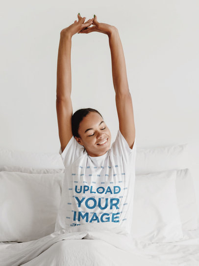 Pajamas Mockup of a Woman Wearing a Unisex T-Shirt 