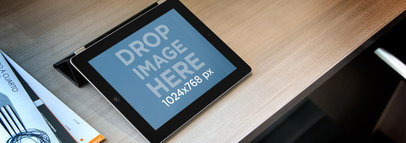 Product Mockup Template, ipad on wooden desk wide