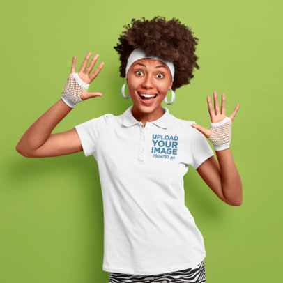Polo Shirt Mockup of a Woman in a Retro Outfit