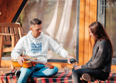 Hoodie Mockup of a Man on a Date at a Cabin 44617-r-el2