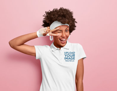 Polo Shirt Mockup of a Happy Woman in a Retro Outfit