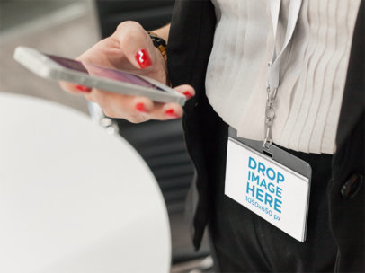 Woman Carrying a Badge Holder Mockup While Leaving the Office