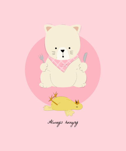 T-Shirt Design Template Featuring a Hungry Kitten Illustration