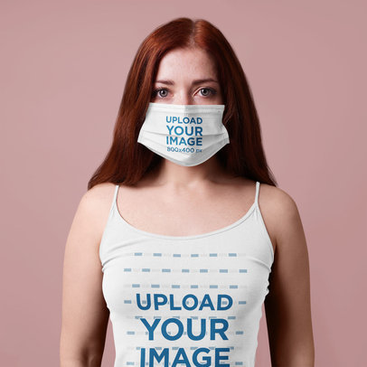Spaghetti Strap Tank Top Mockup of a Woman Wearing a Face Mask m3949-r-el2