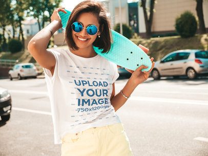 T-Shirt Mockup of a Short-Haired Woman Enjoying a Sunny Day M1507-r-el2