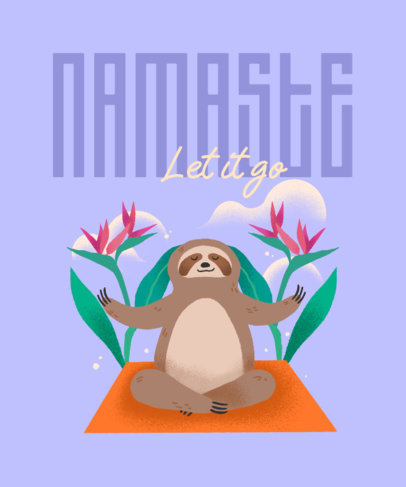 Illustrated T-Shirt Design Template Featuring a Sloth Graphic and a Yoga Theme 