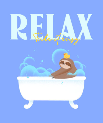 Illustrated T-Shirt Design Template Featuring a Happy Sloth Taking a Bath 3540g