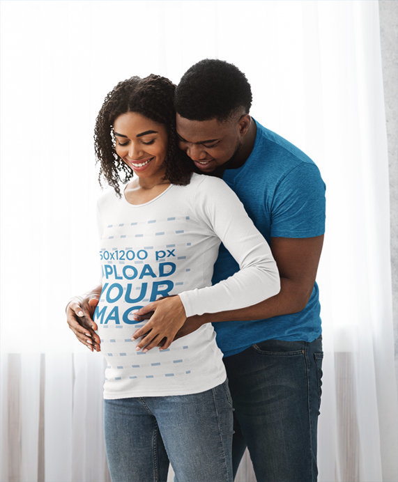 Long-Sleeve Tee Mockup of a Happy Pregnant Woman Posing With Her Husband 