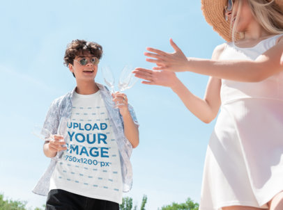 T-Shirt Mockup of a Young Man with Sunglasses Having Fun with a Friend 42168-r-el2 