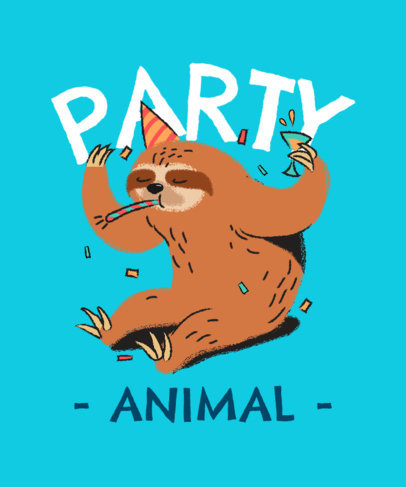 T-Shirt Design Generator Featuring a Sloth With a Party Hat 3542g