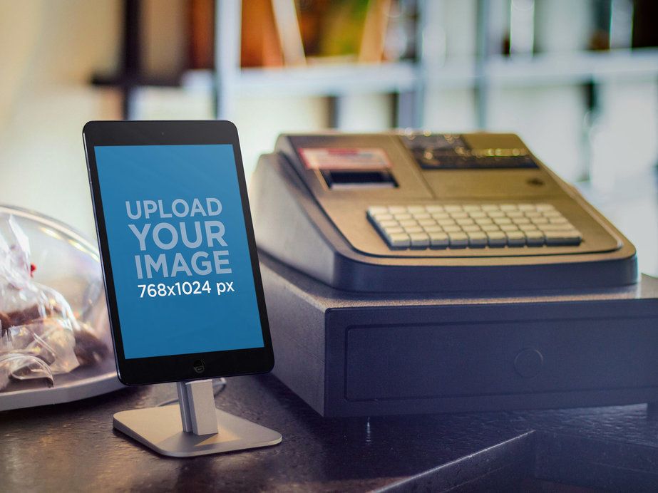 Product Mockup, iPad Mini With Cashing Machine