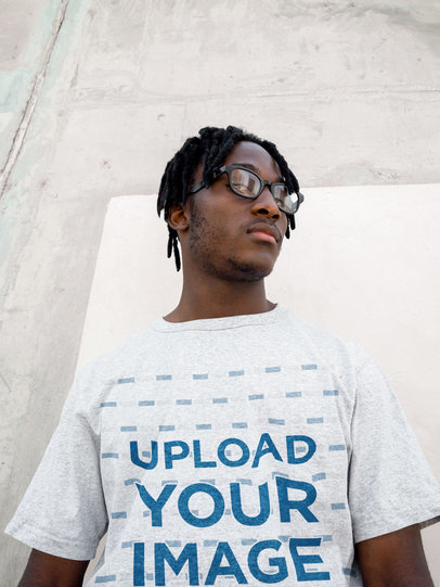 Heathered Tee Mockup Featuring a Man with Glasses