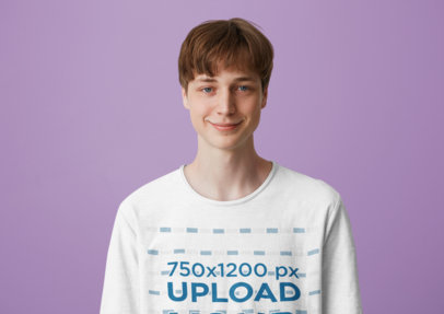 Heather T-Shirt Mockup Featuring a Young Happy Man at a Studio 