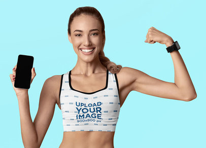 Sports Bra Mockup of a Fit Woman Showing Off Her Gains