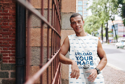 Sleeveless Tee Mockup of a Young Jogger Posing on the Street m4196-r-el2