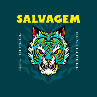 Clothing Brand Logo Template with a Savage Tiger Illustration