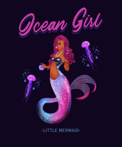 Girly T-Shirt Design Template with Cute Illustrations of Mermaids