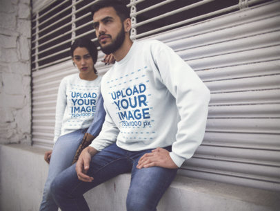Hispanic Couple Hanging out in the City While Wearing Different Crewneck Sweatshirts Template