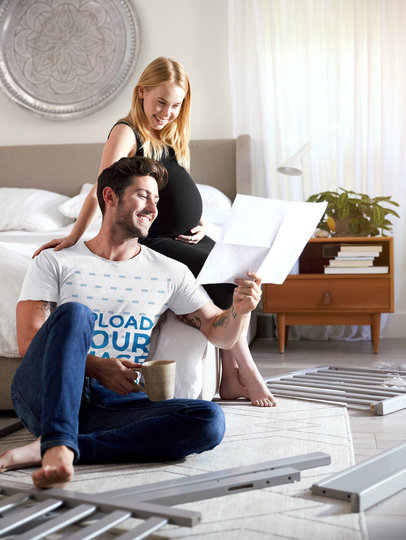 T-Shirt Mockup Featuring a Man with Her Expecting Wife 40073-r-el2