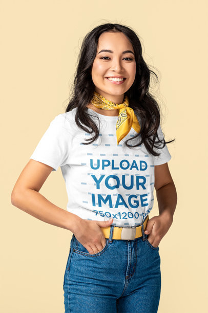 Basic T-Shirt Mockup Featuring a Happy Young Woman 