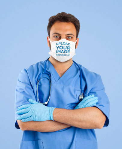 Face Mask Mockup of a Surgeon Posing in a Studio