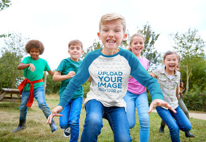 Long-Sleeve Raglan T-Shirt Featuring a Boy with His Friends