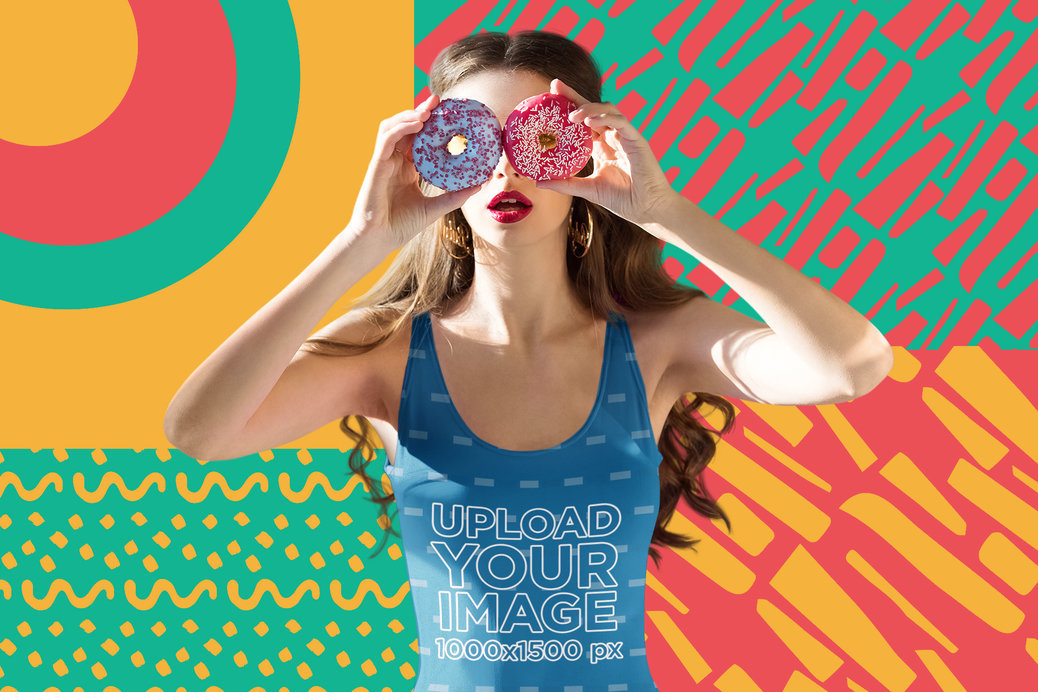 Fun Swimsuit Mockup of a Woman with an Illustrated Background