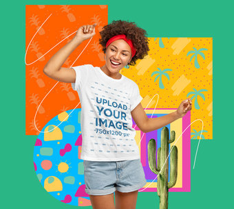 T-Shirt Mockup Featuring a Woman Dancing and a Collage