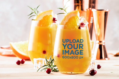 Stemless Wine Glass Mockup Featuring a Fresh Cocktail 