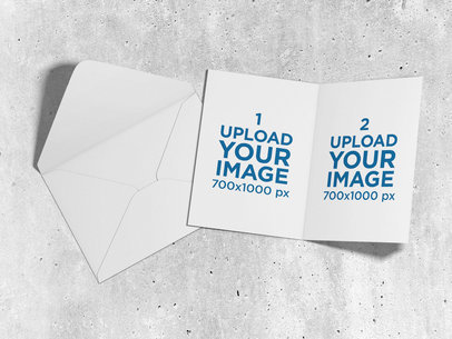 Mockup of an Open Greeting Card by Its Envelope