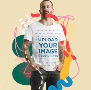 T-Shirt Mockup of a Tattooed Man with an Illustrated Collage
