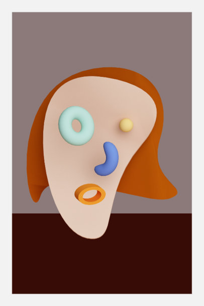 Art Print Design Template Featuring an Abstract 3D Portrait