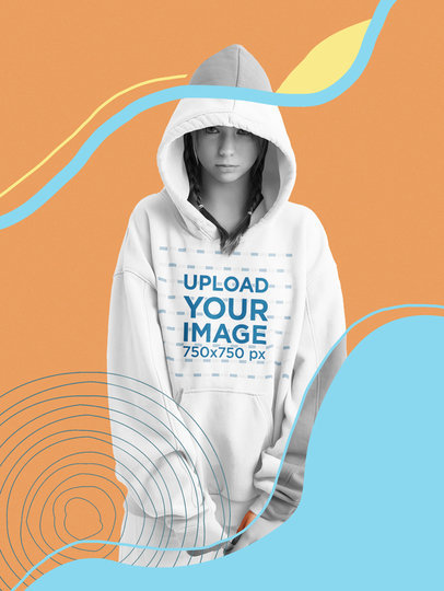 Hoodie Mockup of a Serious Young Woman with an Illustrated Background m5950-r-el2