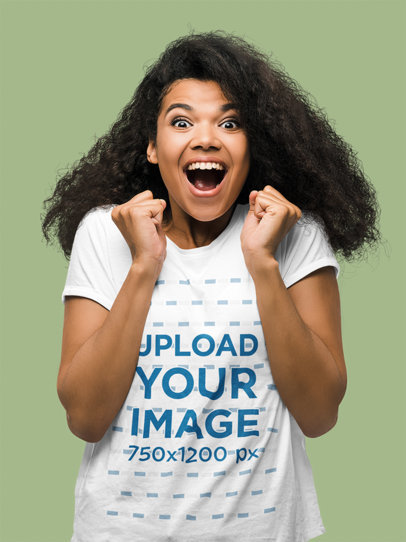 T-Shirt Mockup Featuring a Woman with an Enthusiastic Expression