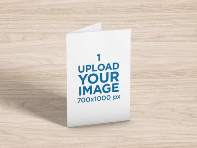 Greeting Card Mockup Featuring a Wooden-Texture Backdrop 5223-el1