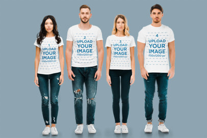 Mockup of Two Men and Two Women Wearing T-Shirts