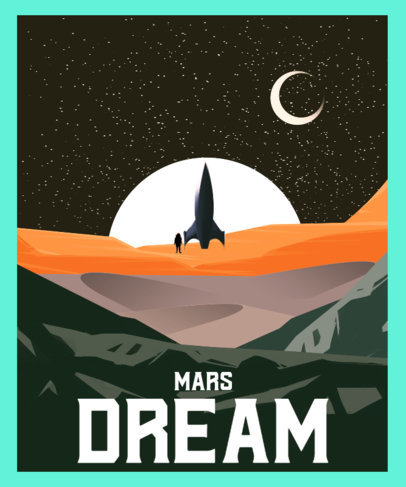 Retro T-Shirt Design Template with a Sci-Fi Outer Space Illustration