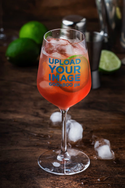 Wine Glass Mockup Featuring a Fancy Cocktail