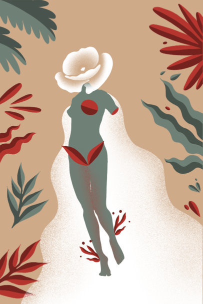 Art Print Template Featuring Botanical Graphics and a Female Silhouette  