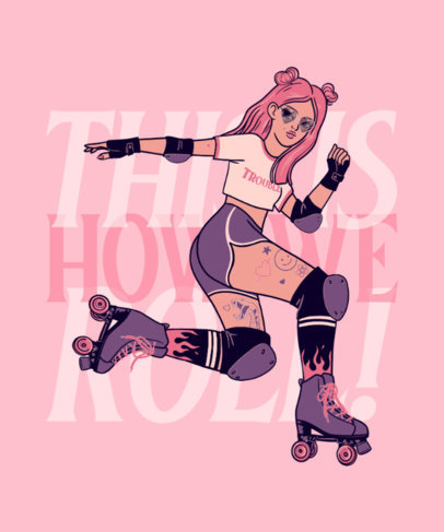 T-Shirt Design Template with a Fun Graphic of a Skater Woman 